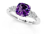 White gold Three-Stone Cushion Cut Amethyst Ring with Pear  Side Stones in Four-Prong Setting_13