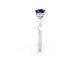 White gold Three-Stone Cushion Cut Amethyst Ring with Pear  Side Stones in Four-Prong Setting_14