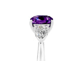 White gold Three-Stone Cushion Cut Amethyst Ring with Pear  Side Stones in Four-Prong Setting_17