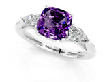 White gold Three-Stone Cushion Cut Amethyst Ring with Pear  Side Stones in Four-Prong Setting_49