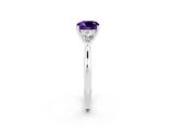 White gold Three-Stone Cushion Cut Amethyst Ring with Pear  Side Stones in Four-Prong Setting_50