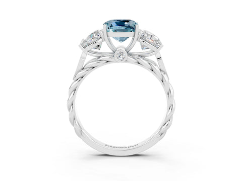White gold Three-Stone Cushion Cut Aquamarine Braided Band Ring with Four-Prong Setting_48