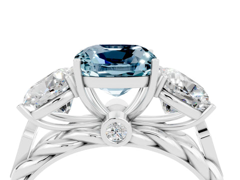 White gold Three-Stone Cushion Cut Aquamarine Braided Band Ring with Four-Prong Setting_52