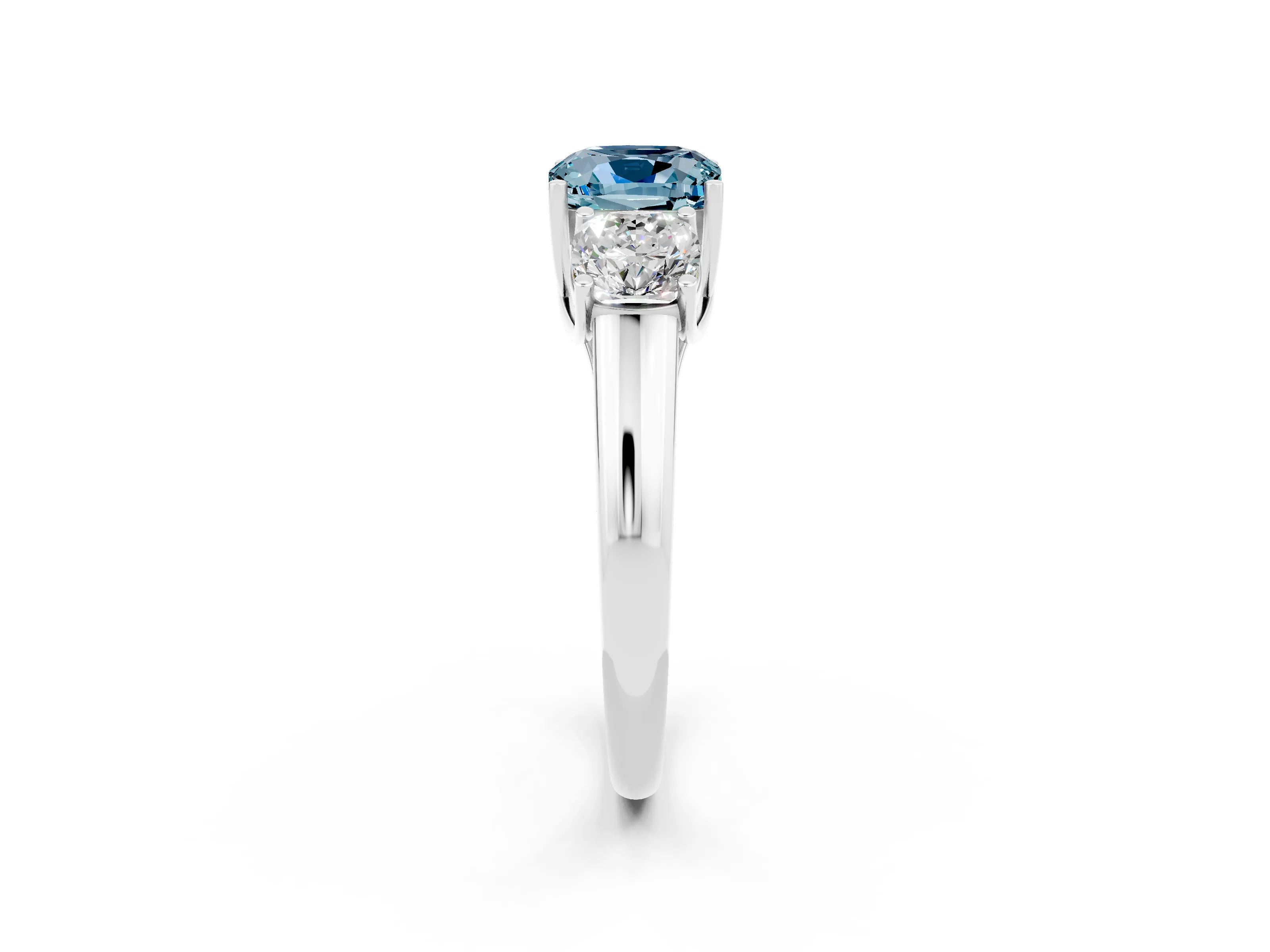 White gold Three-Stone Cushion Cut Aquamarine Engagement Ring with Prong Setting_2