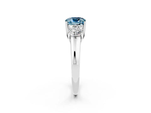 White gold Three-Stone Cushion Cut Aquamarine Engagement Ring with Prong Setting_2