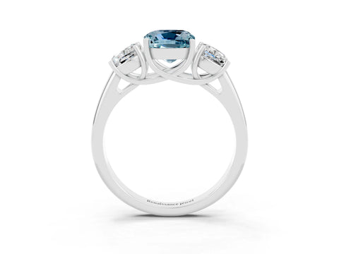White gold Three-Stone Cushion Cut Aquamarine Engagement Ring with Prong Setting_3