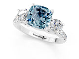 White gold Three-Stone Cushion Cut Aquamarine Pavé Band with Four-Prong Setting_1