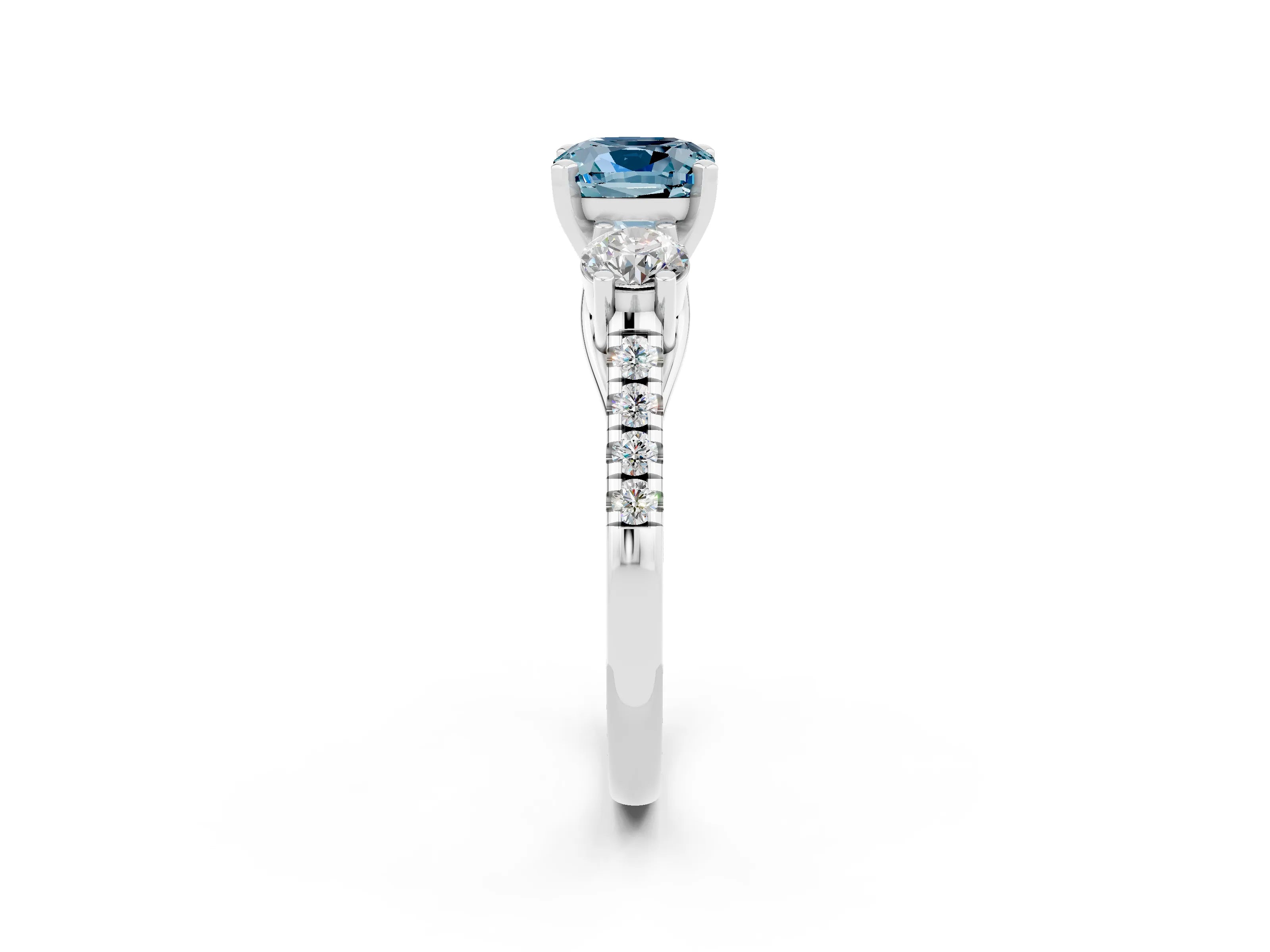 White gold Three-Stone Cushion Cut Aquamarine Pavé Band with Four-Prong Setting_2