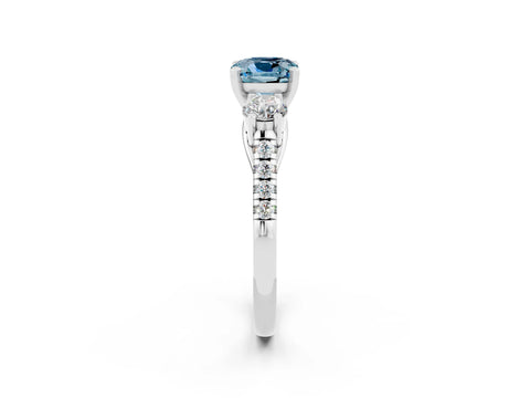 White gold Three-Stone Cushion Cut Aquamarine Pavé Band with Four-Prong Setting_2