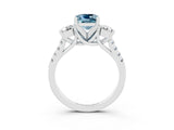 White gold Three-Stone Cushion Cut Aquamarine Pavé Band with Four-Prong Setting_3