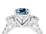 White gold Three-Stone Cushion Cut Aquamarine Pavé Band with Four-Prong Setting_4
