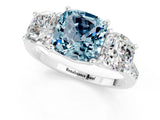 White gold Three-Stone Cushion Cut Aquamarine Ring with Pavé Band and Prong Setting_13