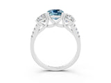 White gold Three-Stone Cushion Cut Aquamarine Ring with Pavé Band and Prong Setting_15