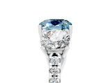 White gold Three-Stone Cushion Cut Aquamarine Ring with Pavé Band and Prong Setting_17
