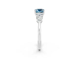 White gold Three-Stone Cushion Cut Aquamarine Ring with Pear Side Stones and Four-Prong Setting_2