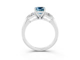 White gold Three-Stone Cushion Cut Aquamarine Ring with Pear Side Stones and Four-Prong Setting_3