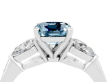 White gold Three-Stone Cushion Cut Aquamarine Ring with Pear Side Stones and Four-Prong Setting_4