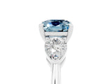 White gold Three-Stone Cushion Cut Aquamarine Ring with Pear Side Stones and Four-Prong Setting_5