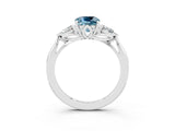 White gold Three-Stone Cushion Cut Aquamarine Ring with Pear  Side Stones in Four-Prong Setting_15
