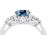 White gold Three-Stone Cushion Cut Aquamarine Ring with Pear  Side Stones in Four-Prong Setting_16