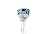 White gold Three-Stone Cushion Cut Aquamarine Ring with Pear  Side Stones in Four-Prong Setting_17