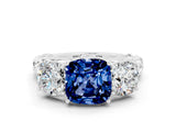 White gold Three-Stone Cushion Cut Blue Sapphire Braided Band Ring with Four-Prong Setting_12