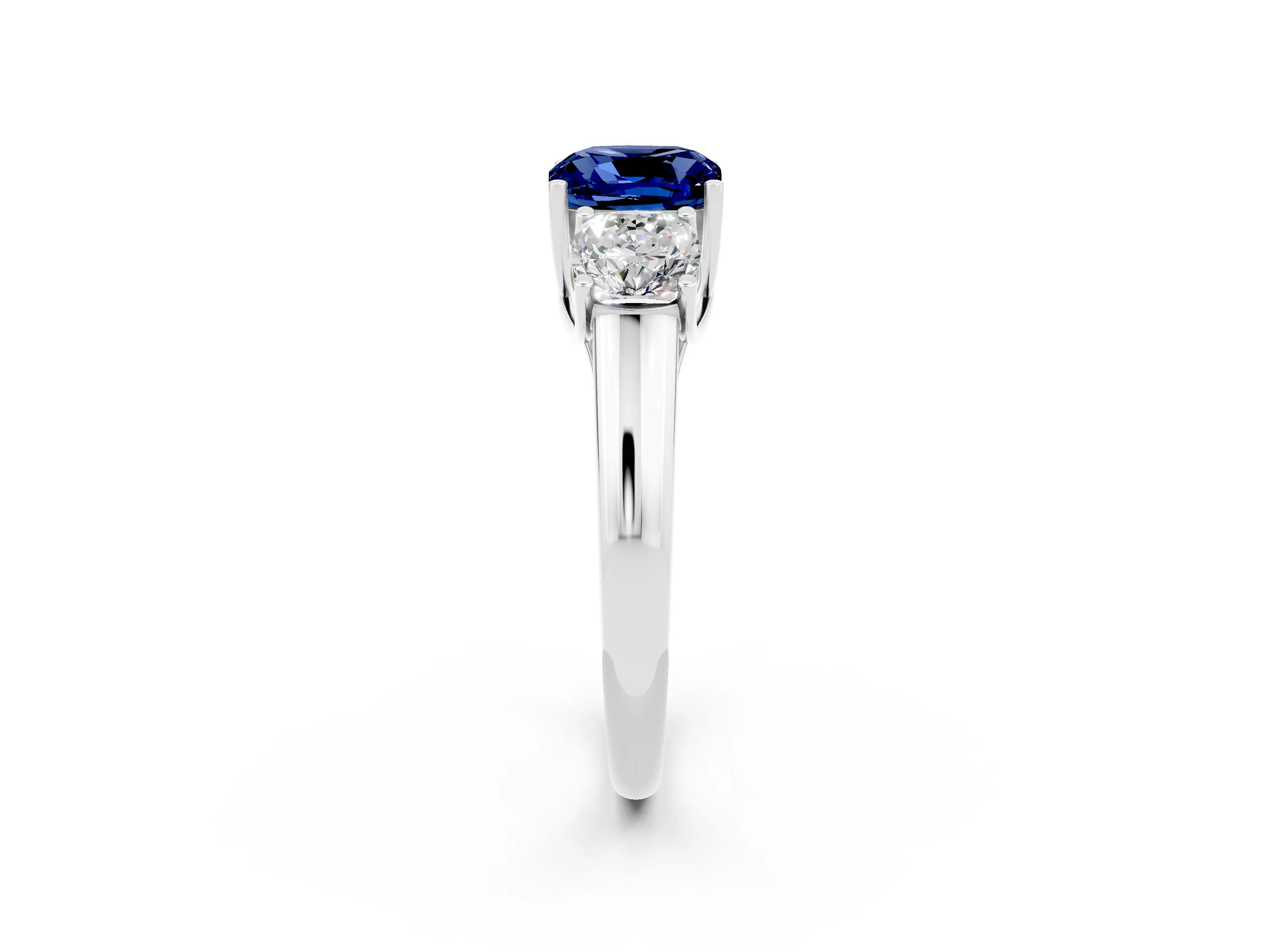 White gold Three-Stone Cushion Cut Blue Sapphire Engagement Ring with Prong Setting_2