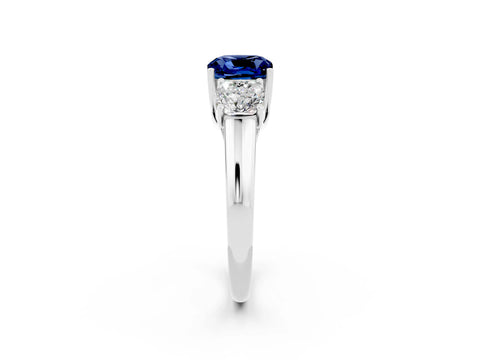 White gold Three-Stone Cushion Cut Blue Sapphire Engagement Ring with Prong Setting_2