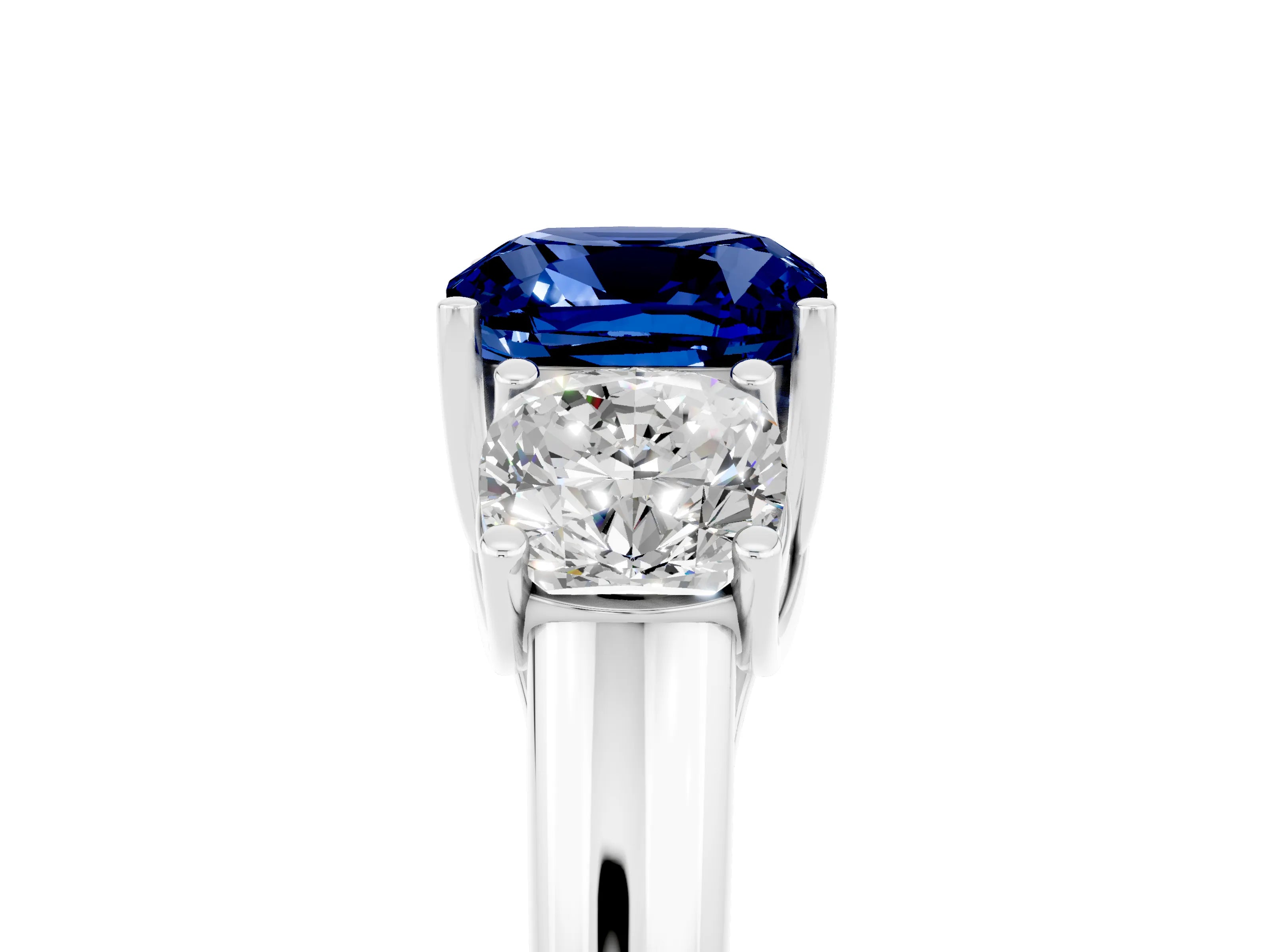 White gold Three-Stone Cushion Cut Blue Sapphire Engagement Ring with Prong Setting_5