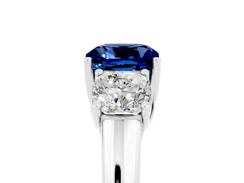 White gold Three-Stone Cushion Cut Blue Sapphire Engagement Ring with Prong Setting_5