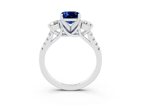 White gold Three-Stone Cushion Cut Blue Sapphire Pavé Band with Four-Prong Setting_3