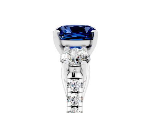 White gold Three-Stone Cushion Cut Blue Sapphire Pavé Band with Four-Prong Setting_5
