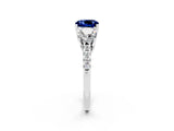White gold Three-Stone Cushion Cut Blue Sapphire Ring with Pavé Band and Prong Setting_14