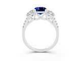 White gold Three-Stone Cushion Cut Blue Sapphire Ring with Pavé Band and Prong Setting_15