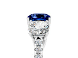 White gold Three-Stone Cushion Cut Blue Sapphire Ring with Pavé Band and Prong Setting_17