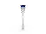 White gold Three-Stone Cushion Cut Blue Sapphire Ring with Pear Side Stones and Four-Prong Setting_2