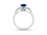 White gold Three-Stone Cushion Cut Blue Sapphire Ring with Pear Side Stones and Four-Prong Setting_3