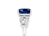 White gold Three-Stone Cushion Cut Blue Sapphire Ring with Pear Side Stones and Four-Prong Setting_5