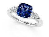 White gold Three-Stone Cushion Cut Blue Sapphire Ring with Pear  Side Stones in Four-Prong Setting_13