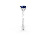 White gold Three-Stone Cushion Cut Blue Sapphire Ring with Pear  Side Stones in Four-Prong Setting_14