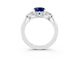 White gold Three-Stone Cushion Cut Blue Sapphire Ring with Pear  Side Stones in Four-Prong Setting_15