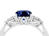 White gold Three-Stone Cushion Cut Blue Sapphire Ring with Pear  Side Stones in Four-Prong Setting_16
