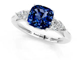 White gold Three-Stone Cushion Cut Blue Sapphire Ring with Pear  Side Stones in Four-Prong Setting_49