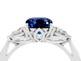 White gold Three-Stone Cushion Cut Blue Sapphire Ring with Pear  Side Stones in Four-Prong Setting_52