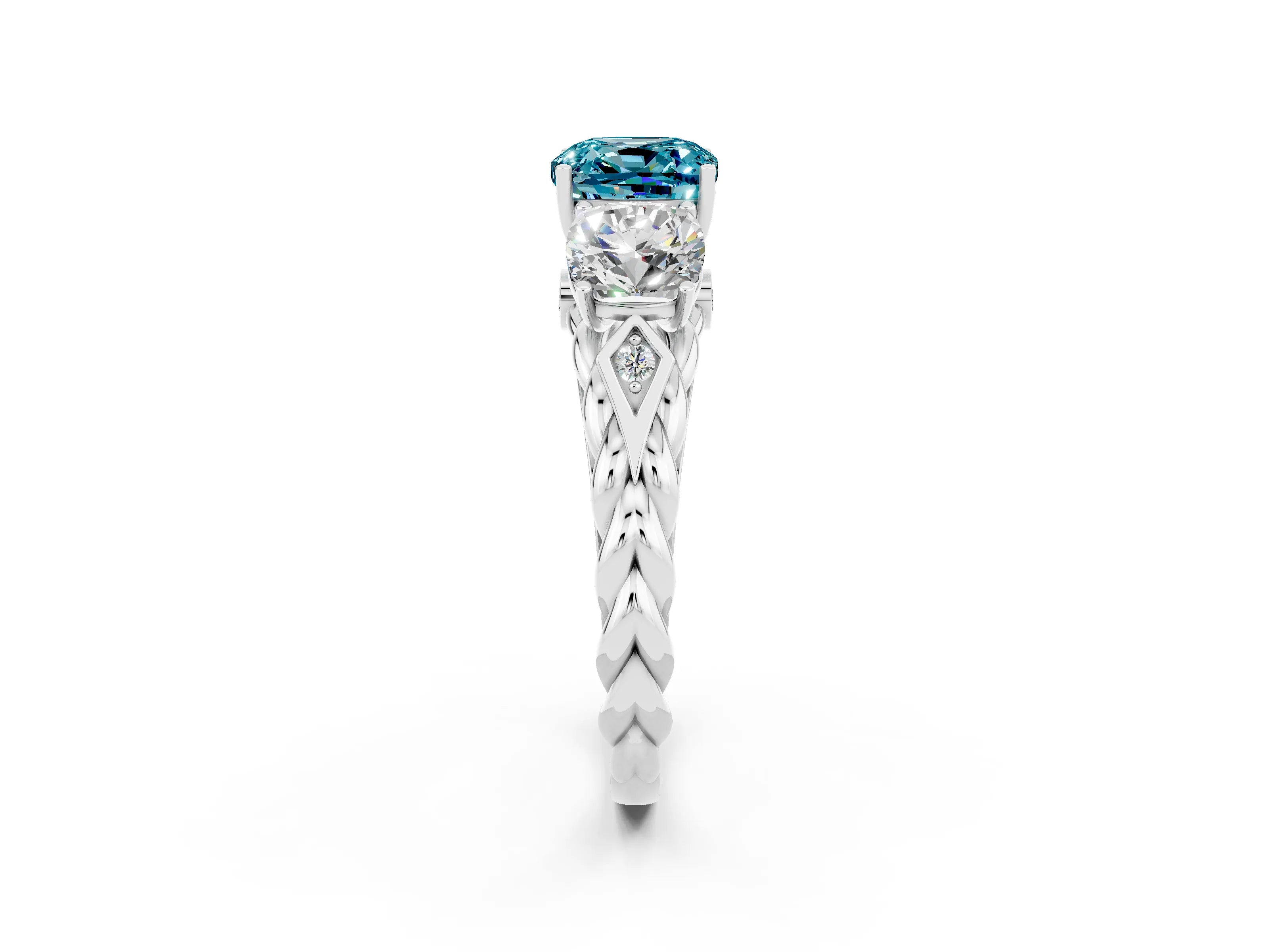 White gold Three-Stone Cushion Cut Blue Topaz Braided Band Ring with Four-Prong Setting_47