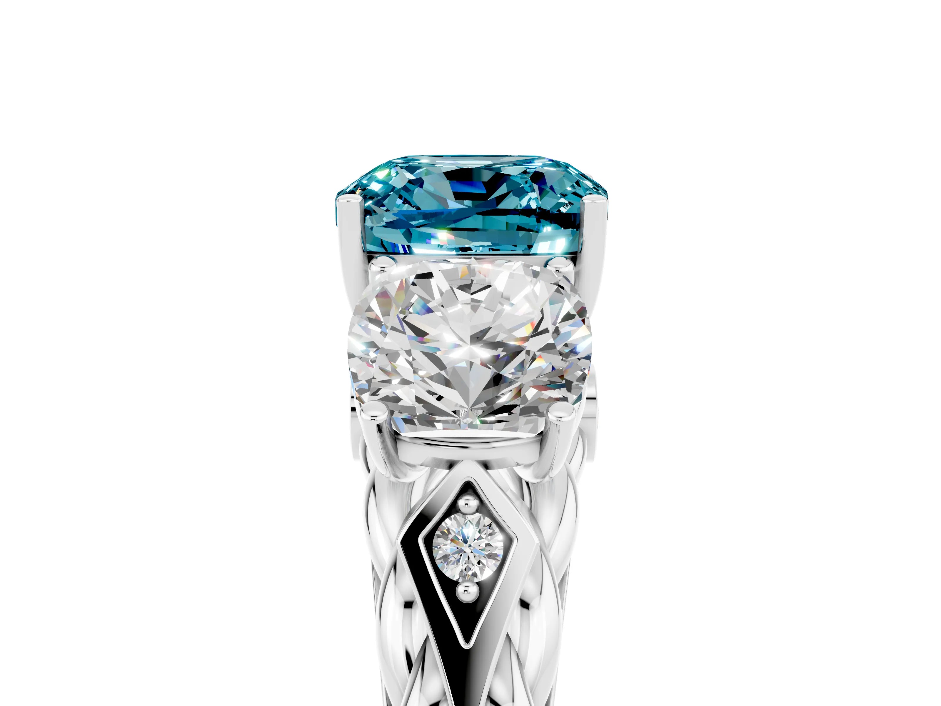 White gold Three-Stone Cushion Cut Blue Topaz Braided Band Ring with Four-Prong Setting_50