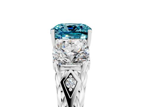 White gold Three-Stone Cushion Cut Blue Topaz Braided Band Ring with Four-Prong Setting_50