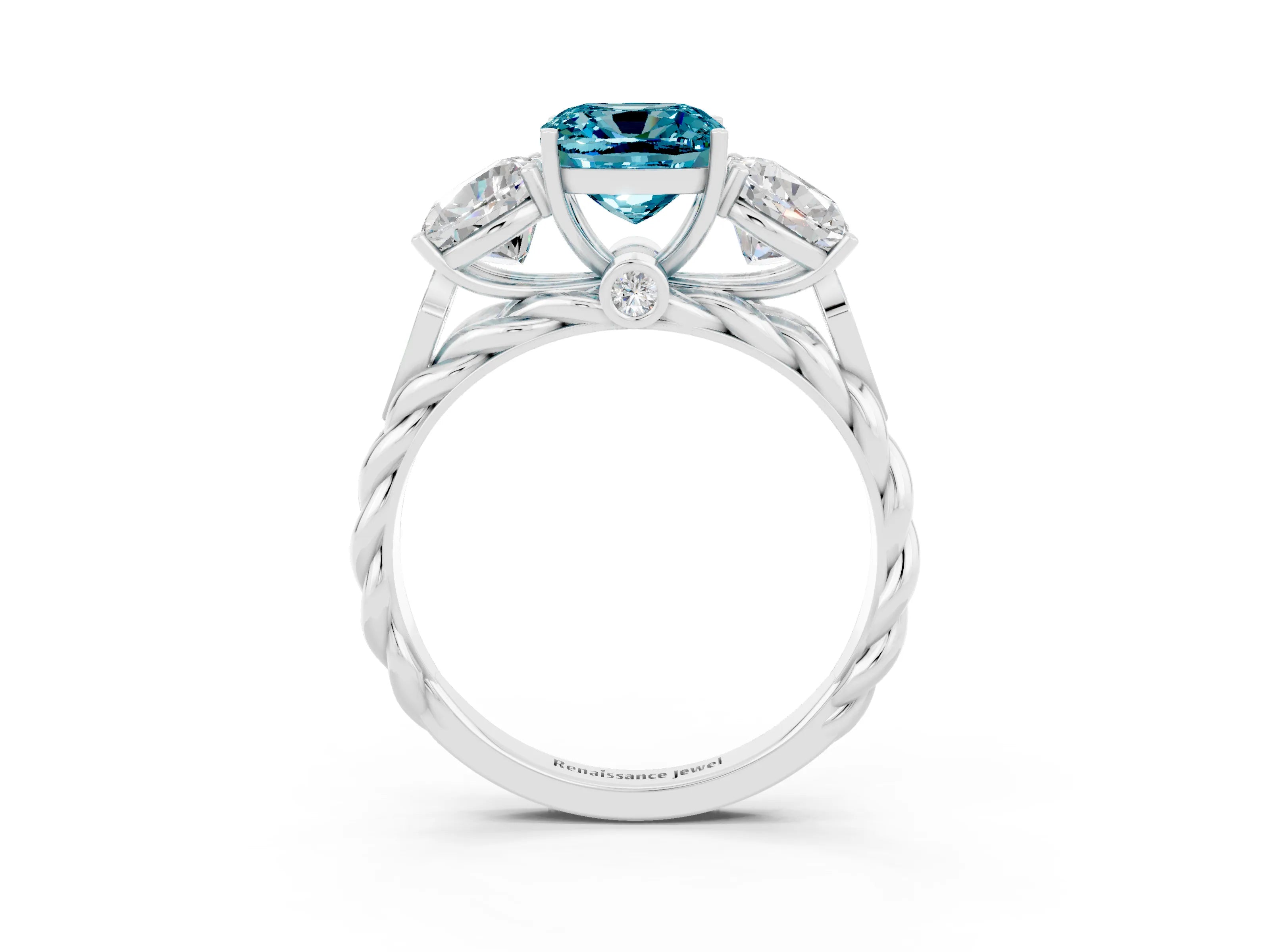White gold Three-Stone Cushion Cut Blue Topaz Braided Band Ring with Four-Prong Setting_51