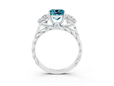 White gold Three-Stone Cushion Cut Blue Topaz Braided Band Ring with Four-Prong Setting_51