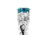 White gold Three-Stone Cushion Cut Blue Topaz Braided Band Ring with Four-Prong Setting_53